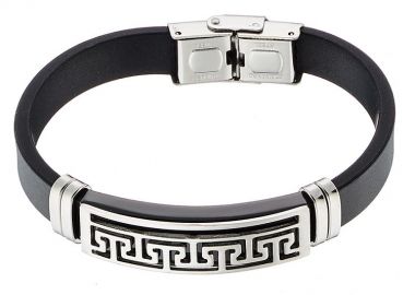 Βραχιόλι Από Οικολογικό Δέρμα Και Ατσάλι Με Μαίανδρο AS25900 - AMOR AMOR - 