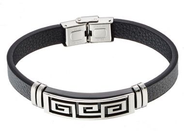 Βραχιόλι Από Οικολογικό Δέρμα Και Ατσάλι Με Μαίανδρο AS25901 - AMOR AMOR - 