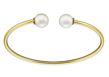 Βραχιόλι Βέργα Από Ατσάλι Επιχρυσωμένο 24K Με Μαργαριτάρια AS26183 - AMOR AMOR - 