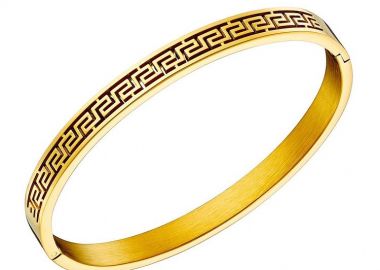 Βραχιόλι Βέργα Από Ατσάλι Επιχρυσωμένο Με Μαίανδρο AS25992 - AMOR AMOR - 