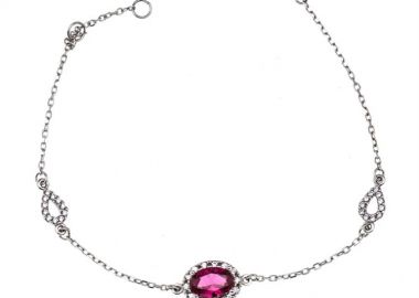 Βραχιόλι γυναικείο από ασήμι 925 με κόκκινη πέτρα και λευκές πέτρες ζιργκόν -  - 