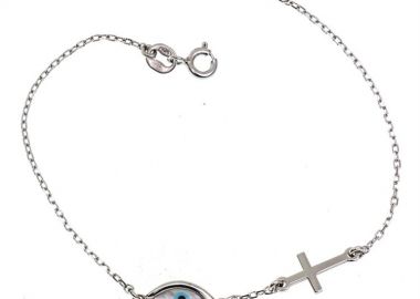 Βραχιόλι γυναικείο από ασήμι 925 με μάτι και σταυρό -  - 