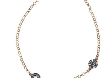 Βραχιόλι γυναικείο από ρόζ επιχρυσωμένο ασήμι 925 με κύκλος και σταυρός με τυρκουάζ πέτρες -  - 