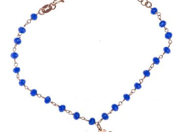 Βραχιόλι γυναικείο από ρόζ επιχρυσωμένο ασήμι 925 ροζάριο πέτρες αχάτη και πεταλούδα από ρόζ επιχρυσωμένο ασήμι 925 -  - 