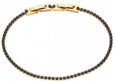 Βραχιόλι Ριβιέρα 2mm Από Ατσάλι Επιχρυσωμένο 24Κ Με Κρύσταλλα Μάυρα ΑS21535 - AMOR AMOR - 