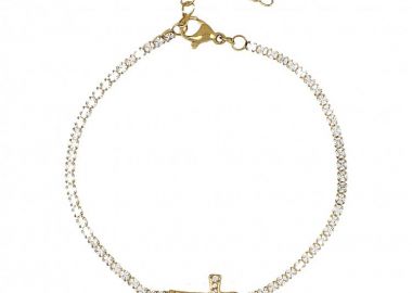 Βραχιόλι Ριβιέρα 2mm Από Ατσάλι Επιχρυσωμένο Με Σταυρό TU29828 - AMOR AMOR - 