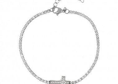 Βραχιόλι Ριβιέρα 2mm Από Ατσάλι Με Σταυρό TU29829 - AMOR AMOR - 