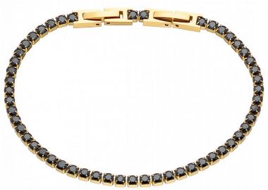 Βραχιόλι Ριβιέρα 3mm Από Ατσάλι Επιχρυσωμένο 24Κ Με Κρύσταλλα Μαύρα ΑS21541 - AMOR AMOR - 