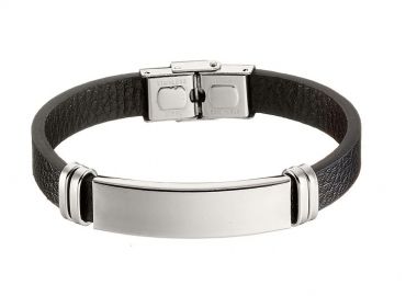 Βραχιόλι Ταυτότητα Από Δέρμα Και Ανοξείδωτο Ατσάλι AS28325 - AMOR AMOR - 