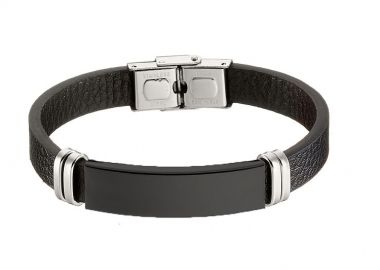 Βραχιόλι Ταυτότητα Από Δέρμα Και Ανοξείδωτο Ατσάλι AS28327 - AMOR AMOR - 