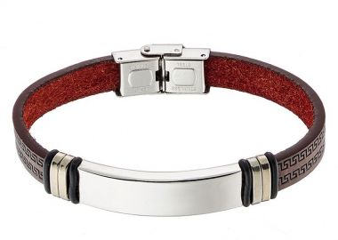 Βραχιόλι Ταυτότητα Από Οικολογικό Δέρμα Και Ατσάλι AS25895 - AMOR AMOR - 