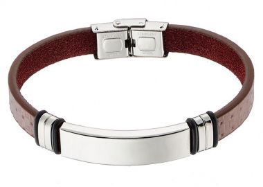 Βραχιόλι Ταυτότητα Από Οικολογικό Δέρμα Και Ατσάλι AS25896 - AMOR AMOR - 