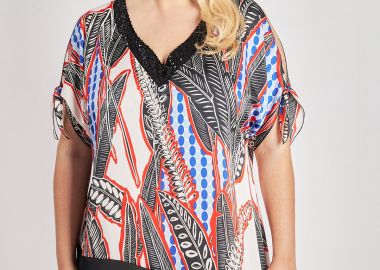 Βραδινή μπλούζα σατέν εμπριμέ ασύμμετρη -  - 