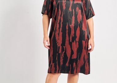 Βραδινό φόρεμα σατινέ εμπριμέ γεωμετρικό -  - 