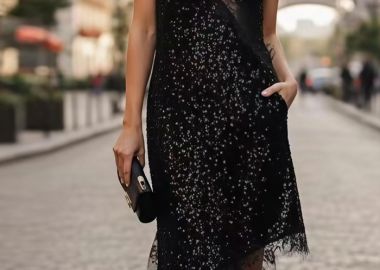 βραδινό party φόρεμα βελούδο παγιέτα Rogers μαύρο - PerfectDress.gr - 