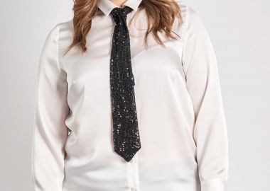 Βραδινό πουκάμισο σατινέ με γραβάτα παγιέτες -  - 