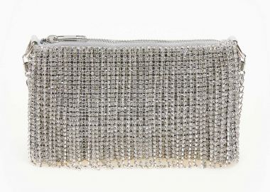 Βραδινό τσαντάκι με strass και αλυσίδα - Ασημί - Issue - 