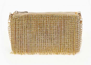 Βραδινό τσαντάκι με strass και αλυσίδα - Χρυσό - Issue - 