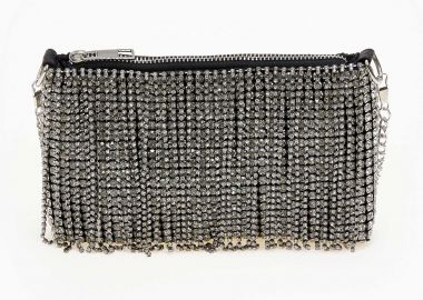 Βραδινό τσαντάκι με strass και αλυσίδα - Μαύρο - Issue - 