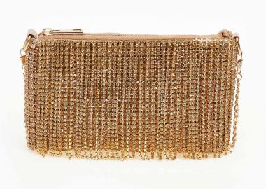 Βραδινό τσαντάκι με strass και αλυσίδα - Rose Gold - Issue - 