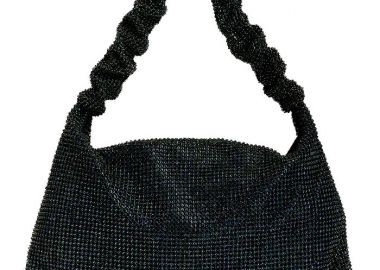 βραδινό τσαντάκι strass Ruched black - PerfectDress.gr - 