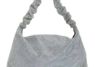 βραδινό τσαντάκι strass Ruched silver - PerfectDress.gr - 