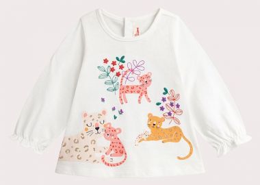 Βρεφική Μπλούζα για Κορίτσια Leopard Family ΛΕΥΚΟ - DPAM - 