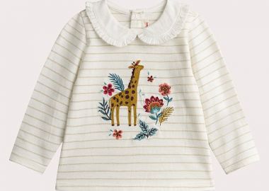Βρεφική Μπλούζα για Κορίτσια Stripped Giraffe ΛΕΥΚΟ - DPAM - 