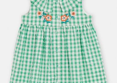Βρεφικό Φόρεμα για Κορίτσια Green Checkered ΕΚΡΟΥ - DPAM - 