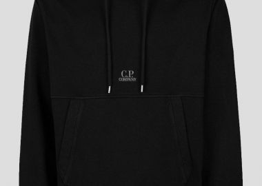 C.P. COMPANY Ανδρικό Μαύρο Cotton Fleece Logo Hoodie - C.P. COMPANY - 