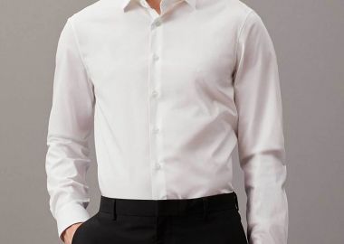 Calvin Klein ανδρικό πουκάμισο μονόχρωμο με κεντημένο λογότυπο Fitted - K10K109509 Λευκό - CALVIN KLEIN - 