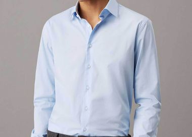 Calvin Klein ανδρικό πουκάμισο μονόχρωμο με κεντημένο λογότυπο Fitted - K10K109509 Μπλε Ανοιχτό - CALVIN KLEIN - 