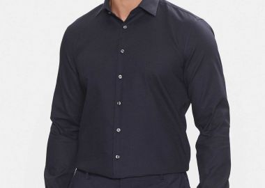 Calvin Klein ανδρικό πουκάμισο structured με κεντημένο monogram Slim Fit - K10K113848 Μπλε Σκούρο - CALVIN KLEIN - 