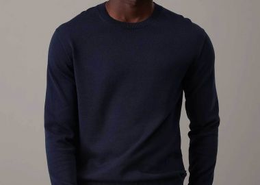 Calvin Klein ανδρικό πουλόβερ μονόχρωμο Regular Fit - LV040BM343 Μπλε Σκούρο - CALVIN KLEIN - 