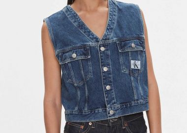Calvin Klein γυναικείο αμάνικο denim jacket με λογότυπο Regular Fit - J20J222471 Denim Blue - CALVIN KLEIN JEANS - 