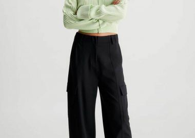 Calvin Klein γυναικείο ψηλόμεσο παντελόνι μονόχρωμο Straight Wide Fit - J20J222605 Μαύρο - CALVIN KLEIN JEANS - 