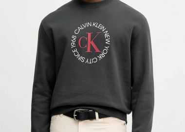 Calvin Klein Jeans ανδρική μπλούζα φούτερ μονόχρωμη με λογότυπο Regular Fit - LV14RE250G Γκρι - CALVIN KLEIN JEANS - 