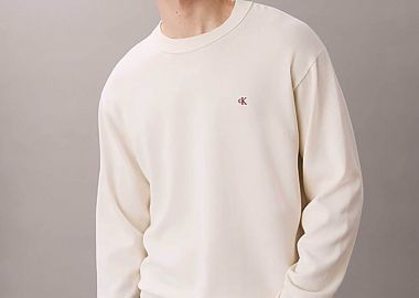 Calvin Klein Jeans ανδρικό βαμβακερό πουλόβερ με λογότυπο Regular Fit - LV04RC309G Εκρού - CALVIN KLEIN JEANS - 