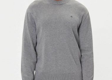 Calvin Klein Jeans ανδρικό βαμβακερό πουλόβερ με λογότυπο Regular Fit - LV04RC309G Γκρι - CALVIN KLEIN JEANS - 