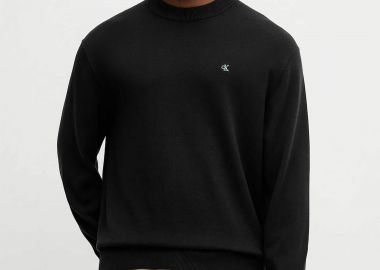 Calvin Klein Jeans ανδρικό βαμβακερό πουλόβερ με λογότυπο Regular Fit - LV04RC309G Μαύρο - CALVIN KLEIN JEANS - 