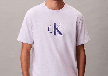 Calvin Klein Jeans ανδρικό T-shirt μονόχρωμο με λογότυπο - LV04RB862G Λιλά - CALVIN KLEIN JEANS - 