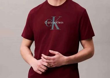 Calvin Klein Jeans ανδρικό T-shirt μονόχρωμο με λογότυπο - LV04RB862G Μπορντό - CALVIN KLEIN JEANS - 