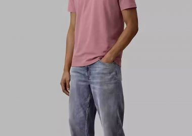 Calvin Klein Jeans ανδρικό T-shirt μονόχρωμο με λογότυπο Regular Fit - LV04RD254G Ροζ - CALVIN KLEIN JEANS - 