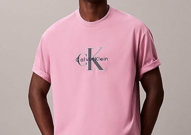 Calvin Klein Jeans ανδρικό T-shirt μονόχρωμο με λογότυπο Relaxed Fit - LV04RE815G Ροζ - CALVIN KLEIN JEANS - 