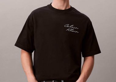 Calvin Klein Jeans ανδρικό T-shirt μονόχρωμο με λογότυπο Relaxed Fit - LV04RE828G Μαύρο - CALVIN KLEIN JEANS - 