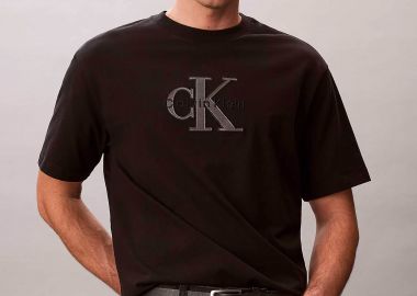 Calvin Klein Jeans ανδρικό T-shirt μονόχρωμο με λογότυπο Relaxed Fit - LV04RF819G Μαύρο - CALVIN KLEIN JEANS - 