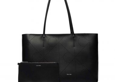Calvin Klein Jeans γυναικεία δερμάτινη τσάντα tote με pouch και all-over monogram - LV04F3359G Μαύρο - CALVIN KLEIN JEANS - 