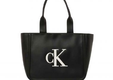 Calvin Klein Jeans γυναικεία τσάντα tote μονόχρωμη με ανάγλυφο λογότυπο - LV04F3218G Ασπρόμαυρο - CALVIN KLEIN JEANS - 