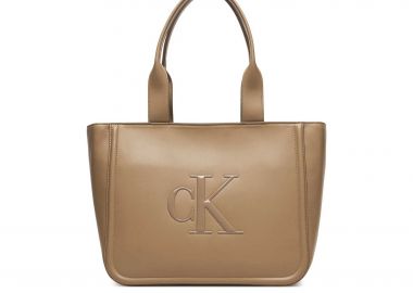 Calvin Klein Jeans γυναικεία τσάντα tote μονόχρωμη με ανάγλυφο λογότυπο - LV04F3218G Μπεζ - CALVIN KLEIN JEANS - 