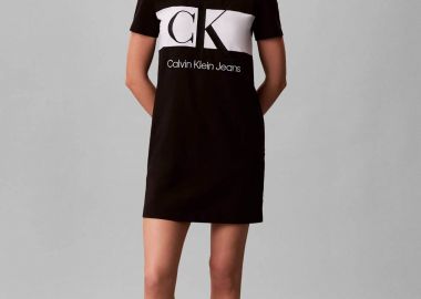 Calvin Klein Jeans γυναικείο mini φόρεμα T-shirt με letter logo print στο στήθος Relaxed Fit - LV047F288G Μαύρο - CALVIN KLEIN JEANS - 